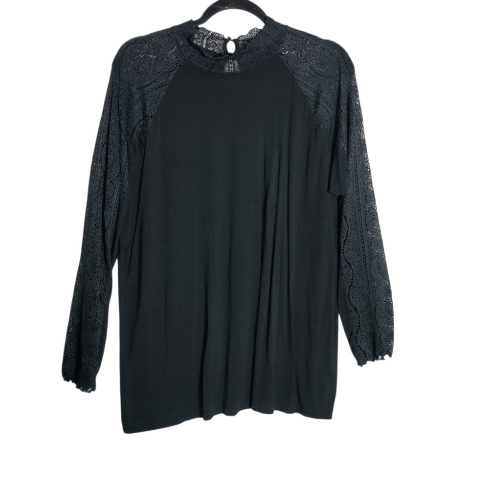 Torrid Super Soft Black Lace Raglan Sleeve Knit Top Blouse Size 2 Plus 2X